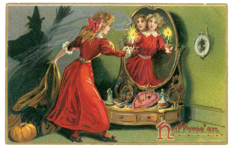 Divination d'Halloween avec un miroir pour connaître le visage de son futur époux