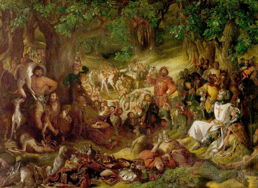 Robin Hood and his merry men entertaining Richard the Lionheart in Sherwood forest", peinture de Daniel Maclise (1806-1870) conservée au château de Nottingham