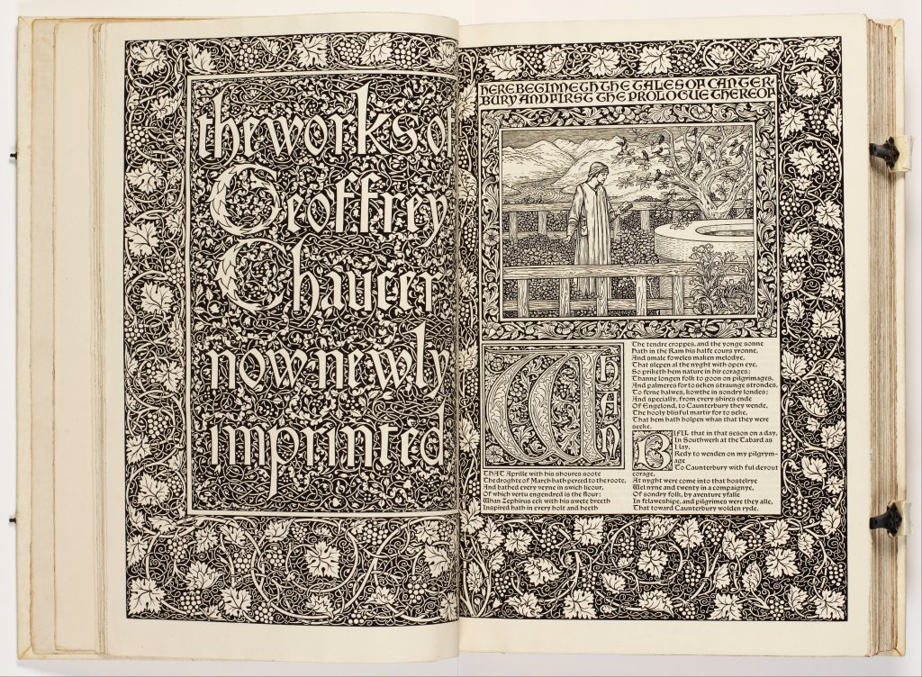 "The works of Geoffrey Chaucer", une édition des travauw de Chaucer par William Morris dans un style très Gothic revival (1896)