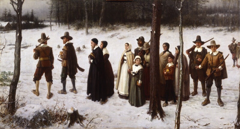 "Pilgrims going to church", peinture de George Henry Bougton (1867)