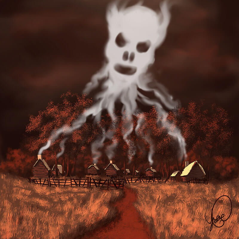 Dessin numérique illustrant Salem Village @Ysae illustrations