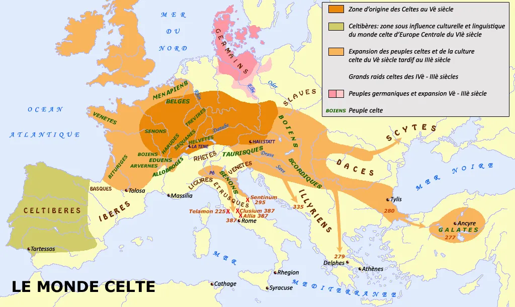 Carte montrant l'expansion de la civilisation celte @Chewbii