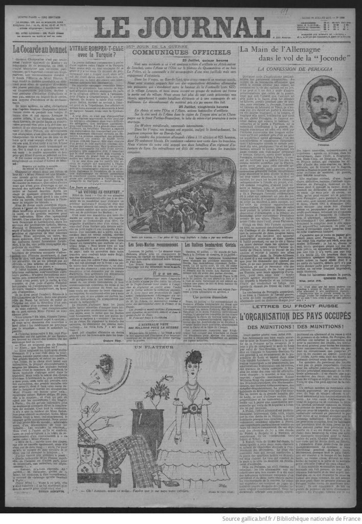 Le Journal du 26 juillet 1915 avec la première des trois dernières interviews de Vincenzo Peruggia @Gallica
