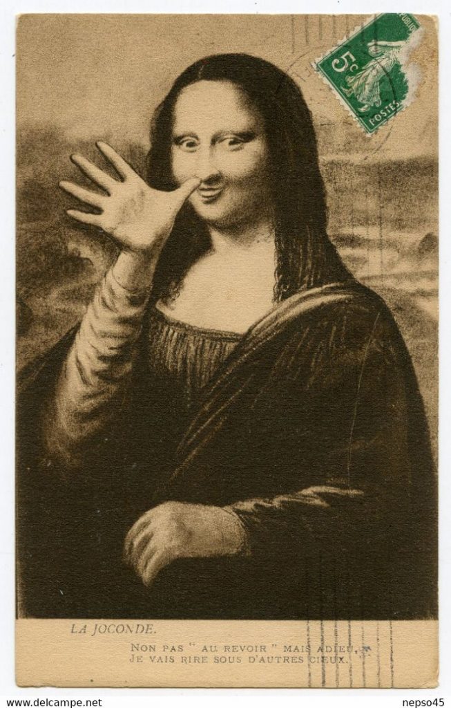 Carte postale avec un photomontage de la Joconde réalisé après le vol de 1911.