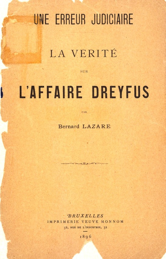 Couverture de la première brochure de Bernard Lazare dans l'affaire Drayfus (1896)